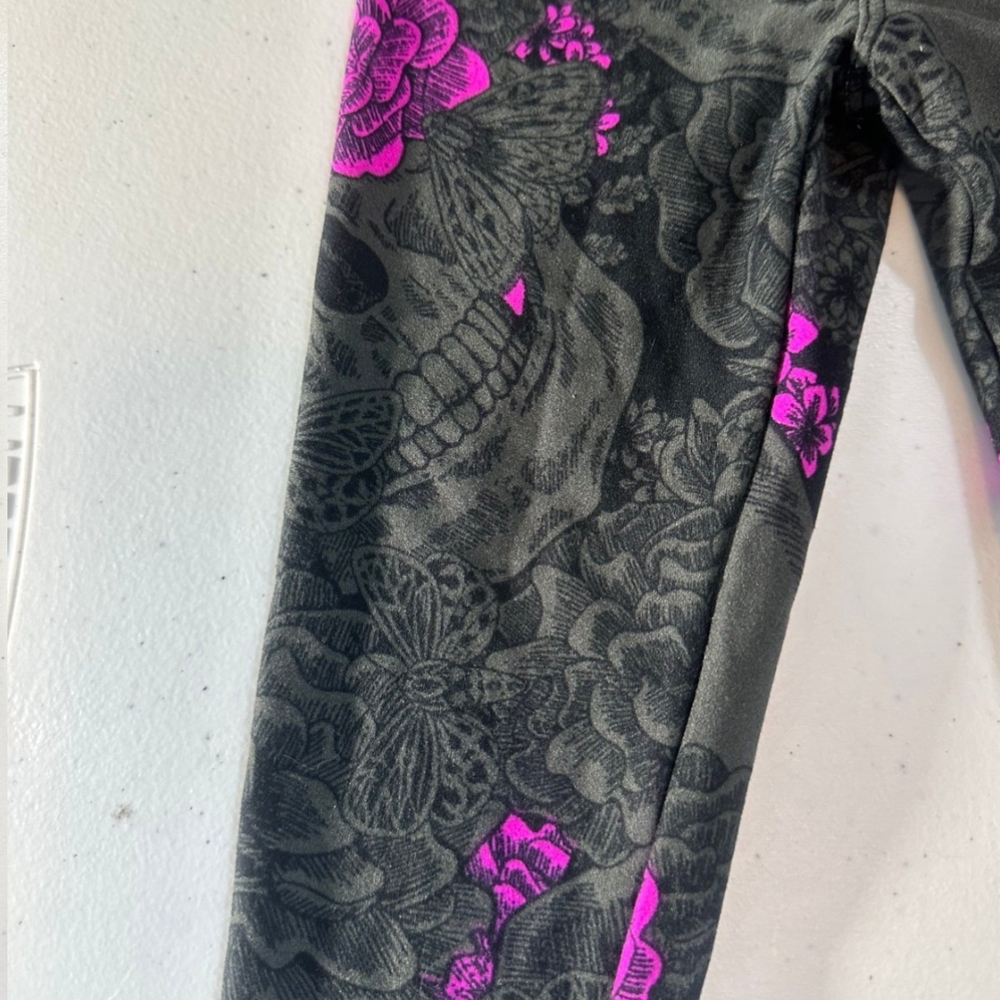 LuLaRoe Kids Leggings with Pink and Gray Floral Design - Picture 2 of 5